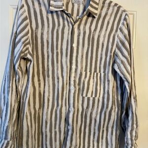 Stylish Gray Striped Linen Ladies Shirt